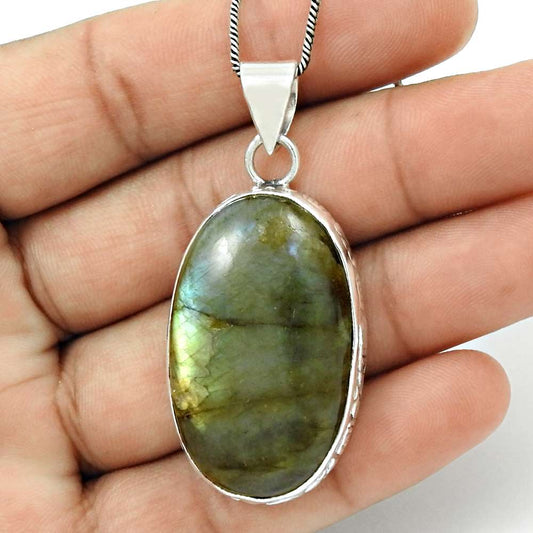 Natural Labradorite Gemstone Pendant Boho 925 Sterling Silver For Girls O38