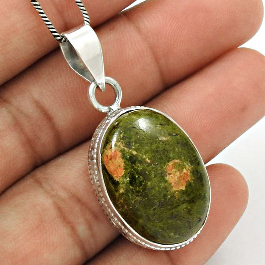 Natural Unakite Gemstone Pendant Vintage 925 Sterling Silver For Girls Y1