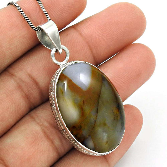 Natural Botswana Agate Gemstone Pendant Tribal 925 Sterling Silver Jewelry Z1