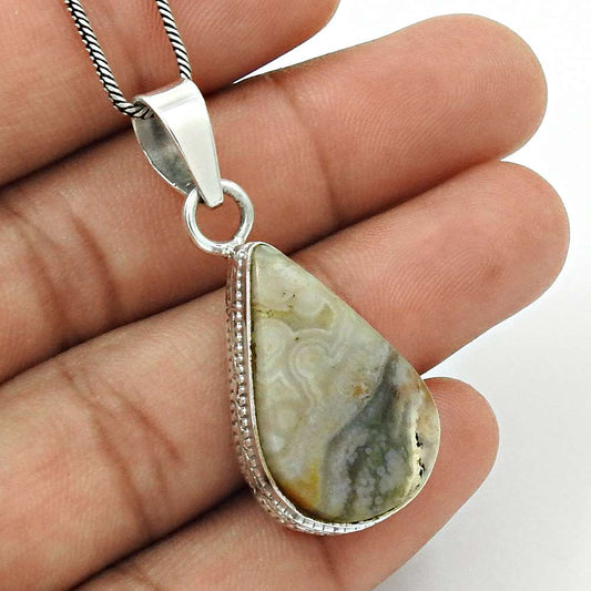 Natural Ocean Jasper Gemstone 925 Sterling Silver Pendant Boho For Women A2