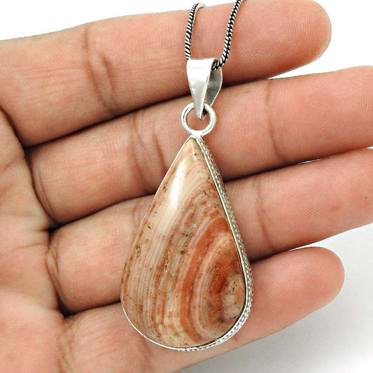 Natural Jasper Gemstone Pendant Stylish 925 Sterling Silver Jewelry For Girls B2