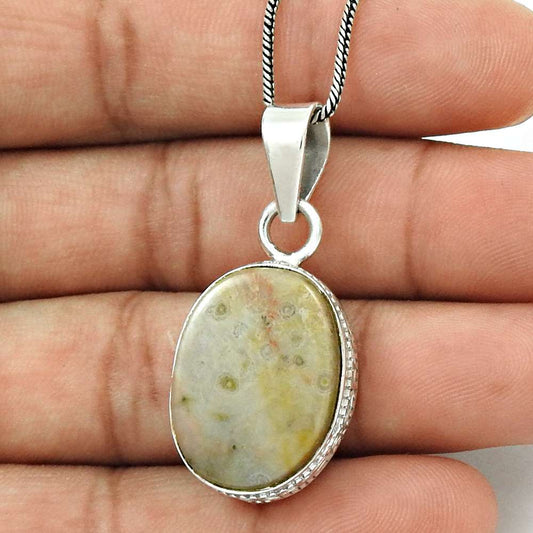 Gift For Women Pendant Tribal 925 Silver Natural Ocean Jasper Gemstone V38