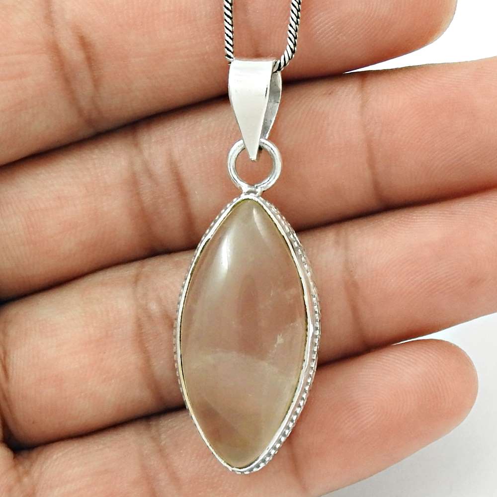 Birthday Gift For Her Natural Rose Quartz Gemstone Pendant Boho 925 Silver W38