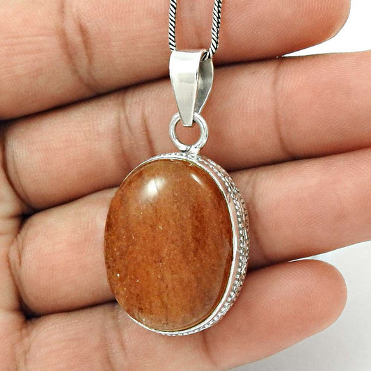 Anniversary Gift For Her Natural Aventurine Pendant Ethnic 925 Silver F2