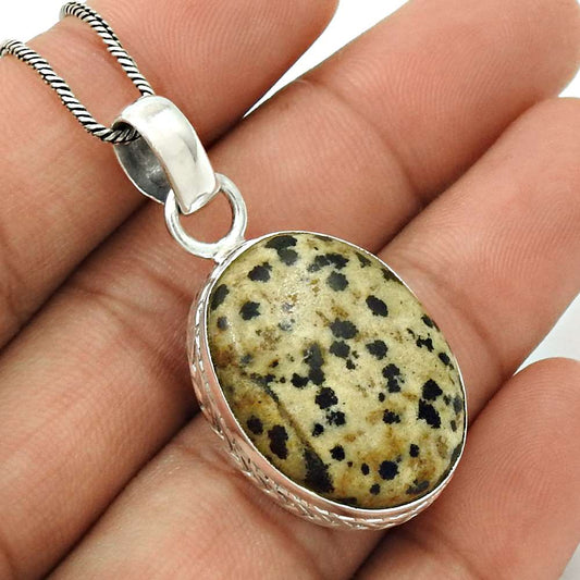 Gift For Women Pendant Vintage 925 Silver Natural Dalmation Jasper Gemstone X38