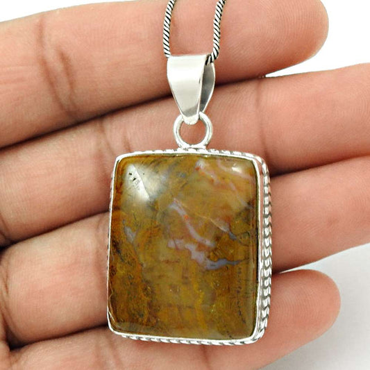 Gift For Her 925 Silver Natural Imperial Jasper Gemstone Pendant Stylish B39
