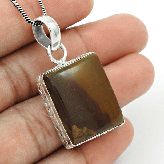 Gift For Her 925 Silver Natural Imperial Jasper Gemstone Pendant Ethnic C39