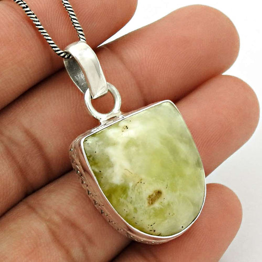 Birthday Gift For Her Natural Chrysoprase Pendant Vintage 925 Silver D39