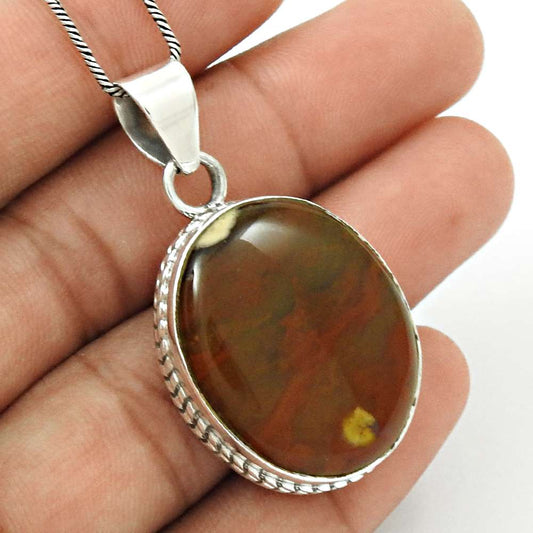 Halloween Gift Natural Imperial Jasper Gemstone Pendant 925 Silver Jewelry S12