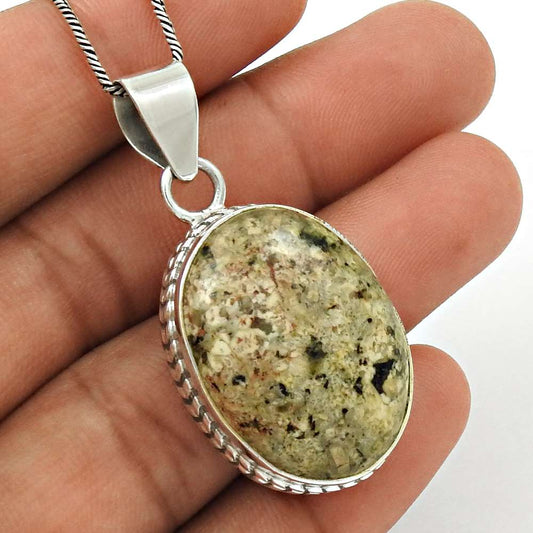 Natural Leaf Jasper Gemstone 925 Sterling Silver Pendant Bohemian For Girls S22