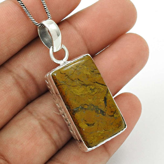 Natural Picture Jasper Gemstone Pendant Stylish 925 Sterling Silver Jewelry H39