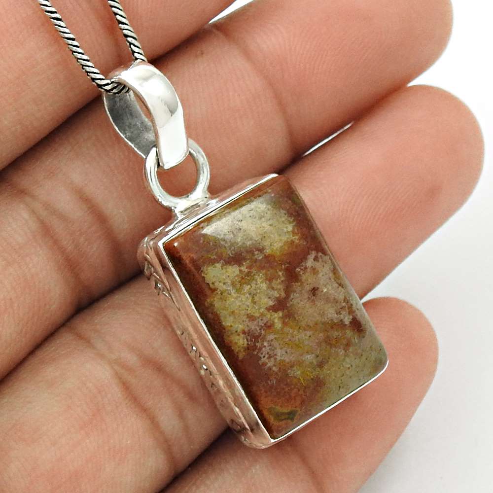 Natural Mushroom Rhyolite Gemstone 925 Silver Pendant Vintage For Girls J39