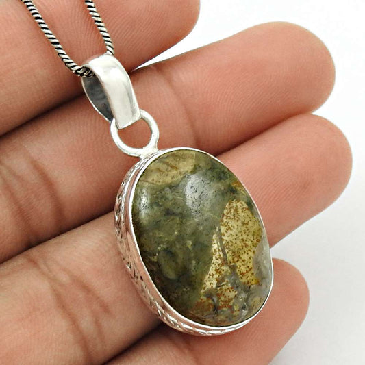 Birthday Gift For Her Natural Leopardskin Jasper Pendant Stylish 925 Silver U22