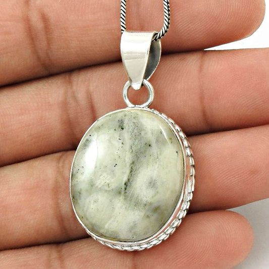 Natural Ocean Jasper Gemstone Pendant Ethnic 925 Sterling Silver For Women N39