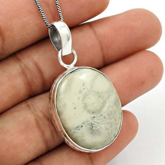 Natural Ocean Jasper Gemstone 925 Sterling Silver Pendant Vintage For Women O39