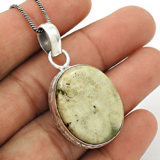 Anniversary Gift For Her Natural Ocean Jasper Pendant Boho 925 Silver Q3