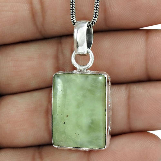 Natural Prehnite Gemstone Pendant Boho 925 Sterling Silver Jewelry For Women A50