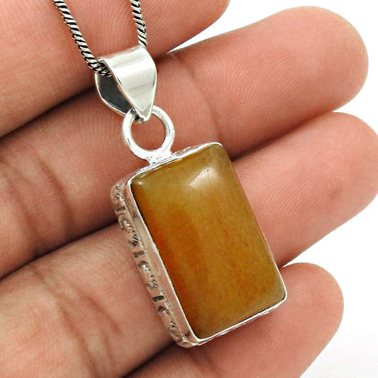 Natural Aventurine Gemstone 925 Sterling Silver Pendant Vintage For Women B1
