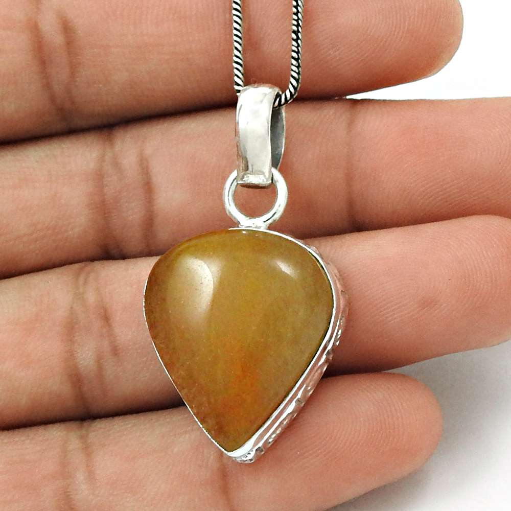 Natural Aventurine Gemstone 925 Sterling Silver Pendant Tribal For Women C1