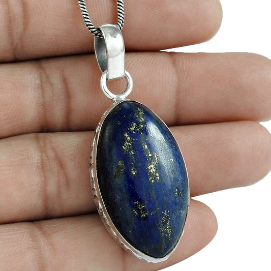 Natural Lapis Lazuli Gemstone Pendant Tribal 925 Sterling Silver Jewelry R3