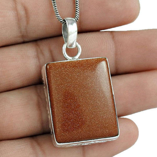 Halloween Gift Jewelry Pendant 925 Sterling Silver Natural Sunstone Gemstone A7