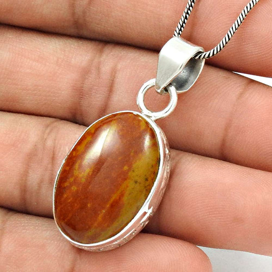 Gift For Women Pendant Stylish 925 Silver Natural Red Jasper Gemstone F1