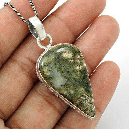 Anniversary Gift For Her Natural Ocean Jasper Pendant Tribal 925 Silver I1