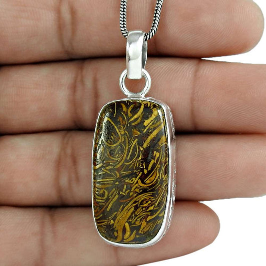 Halloween Gift Natural Mariam Fossil Gemstone Pendant 925 Sterling Silver C7