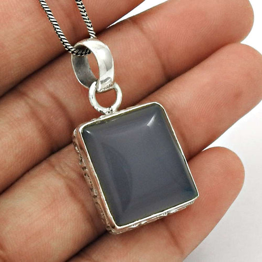 Birthday Gift For Her Natural Chalcedony Gemstone Pendant Bohemian 925 Silver K1
