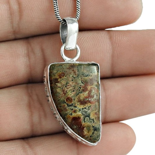 Wedding Gift For Her 925 Silver Natural Mushroom Rhyolite Pendant Vintage A13