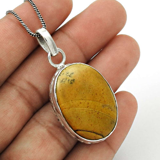 Gift For Women Pendant Stylish 925 Silver Natural Picture Jasper Gemstone E23