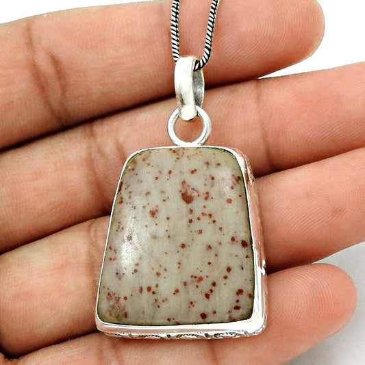 Natural Ocean Jasper Gemstone Pendant Ethnic 925 Sterling Silver Jewelry M1
