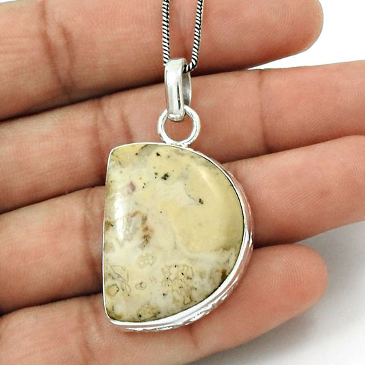 Birthday Gift For Her Natural Ocean Jasper Pendant Vintage 925 Silver N1