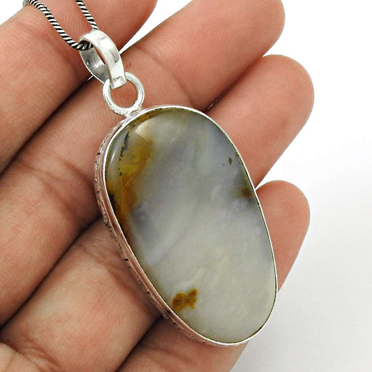 Gift For Women Pendant Tribal 925 Silver Natural Polka Dot Agate Gemstone O1
