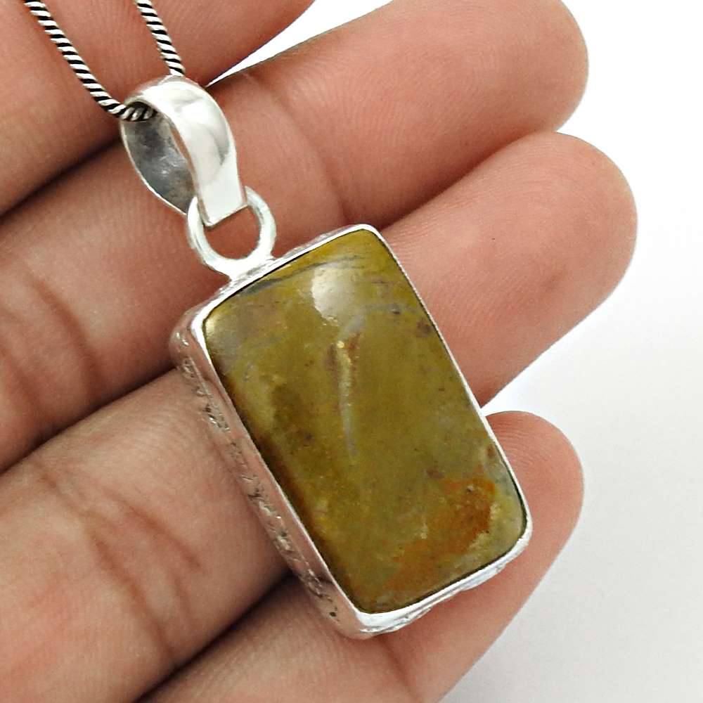 Anniversary Gift For Her Natural Jasper Gemstone Pendant Boho 925 Silver P1