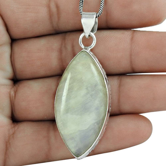 Natural Rainbow Moonstone Pendant 925 Sterling Silver Indian Jewelry E7