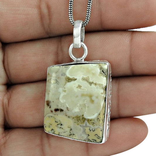 Gift For Her 925 Silver Natural Ocean Jasper Gemstone Pendant Tribal A59