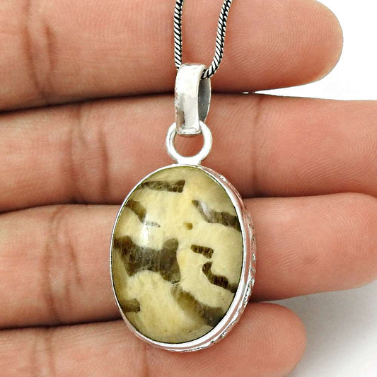 Natural Septarian Gemstone 925 Sterling Silver Pendant Bohemian For Girls Q1