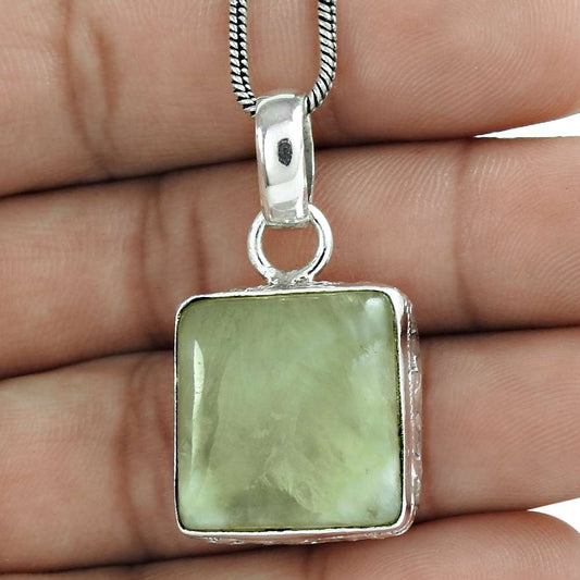 Natural Prehnite Gemstone 925 Sterling Silver Pendant Ethnic For Girls A31