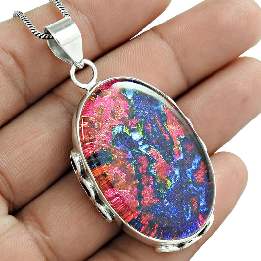 Natural Dico Glass Gemstone Pendant 925 Sterling Silver Jewelry Christmas Gift