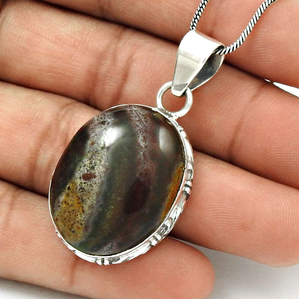 Anniversary Gift For Her Natural Jasper Gemstone Pendant Boho 925 Silver U1