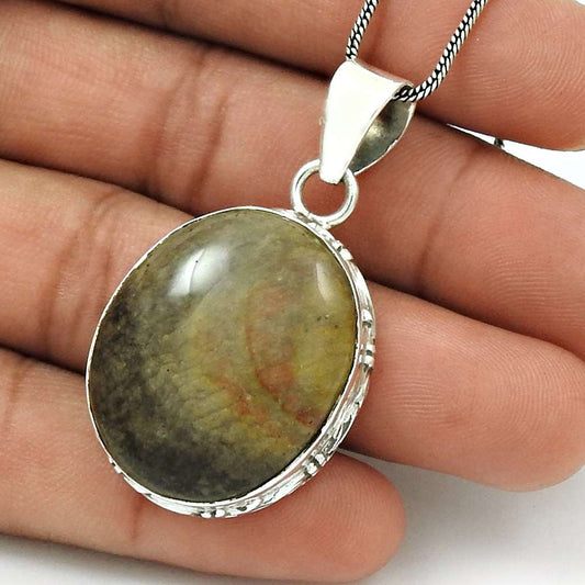 Natural Jasper Gemstone Pendant Bohemian 925 Sterling Silver Indian Jewelry V1
