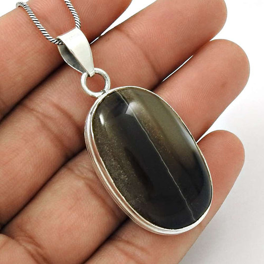 Natural Striped Onyx Gemstone Pendant Tribal 925 Sterling Silver For Women Z1