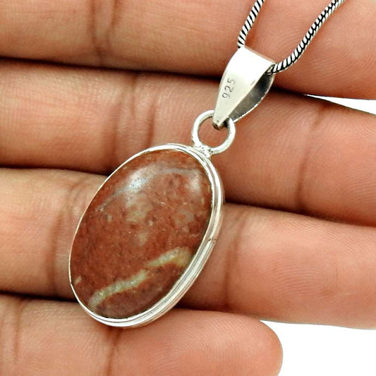 Natural Jasper Gemstone Jewelry 925 Sterling Silver Pendant Boho For Women A2