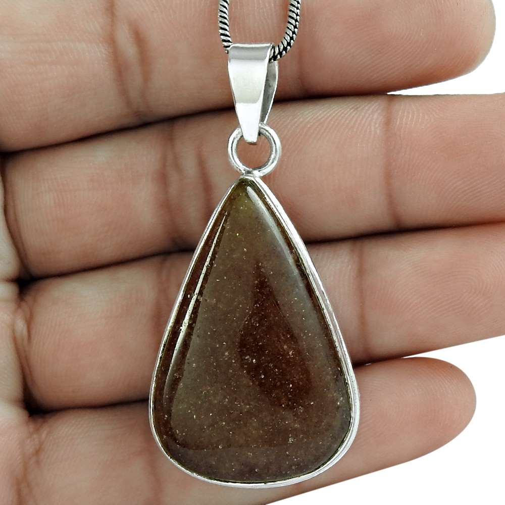 Halloween Gift 925 Sterling Silver Natural Sunstone Gemstone Pendant H7