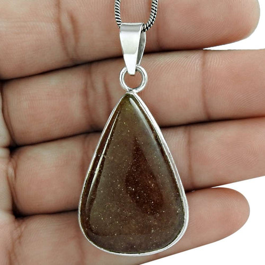 Halloween Gift 925 Sterling Silver Natural Sunstone Gemstone Pendant H7