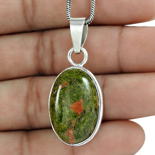Gift For Women Pendant Boho 925 Sterling Silver Natural Unakite Gemstone G8