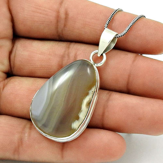 Natural Botswana Agate Gemstone 925 Silver Pendant Bohemian For Girls B2