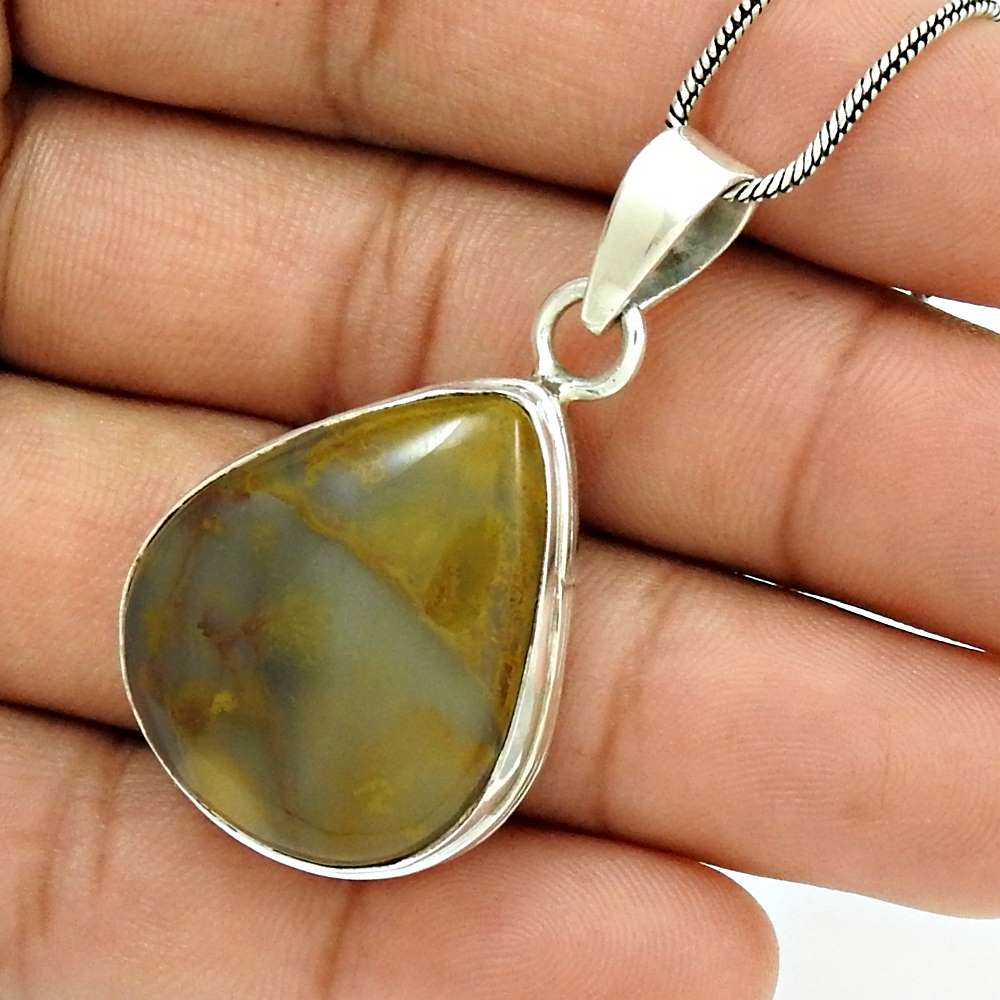 Natural Septarian Gemstone Pendant Vintage 925 Sterling Silver For Girls D2