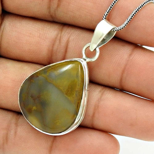 Natural Septarian Gemstone Pendant Vintage 925 Sterling Silver For Girls D2